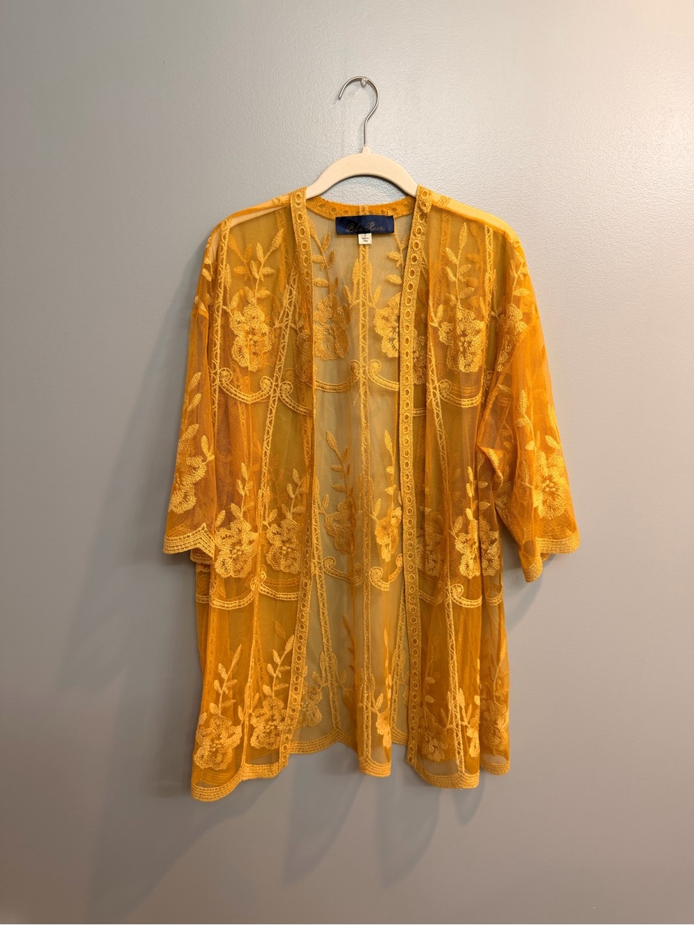 Blue Rain Golden Yellow Embroidered Sheer Kimono